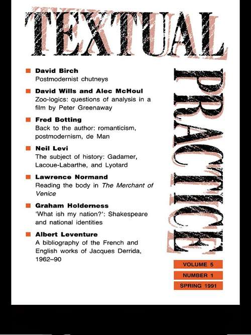 Book cover of Textual Practice: Volume 5, Issue 1