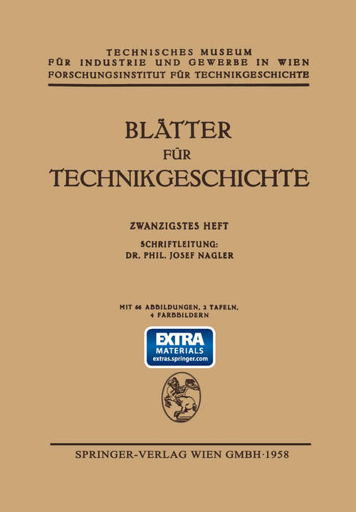 Book cover of Blätter für Technikgeschichte (1958) (Blätter für Technikgeschichte #20)