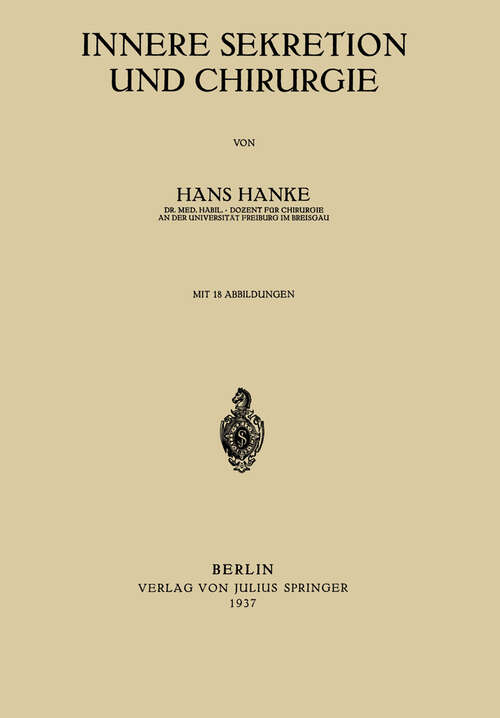 Book cover of Innere Sekretion und Chirurgie (1937)