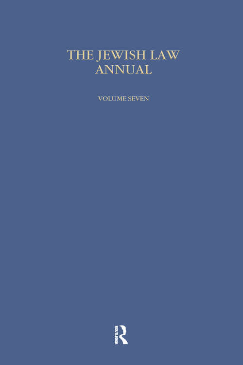 Book cover of Jewish Law Annual (Jewish Law Annual #7)