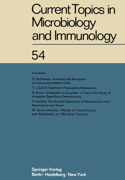 Book cover of Current Topics in Microbiology and Immunology: Ergebnisse der Mikrobiologie und Immunitätsforschung (1971) (Current Topics in Microbiology and Immunology #54)