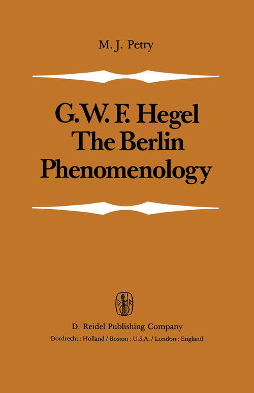 Book cover of The Berlin Phenomenology: Edited and Translated with an Introduction and Explanatory Notes (1981)