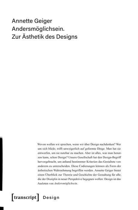 Book cover of Andersmöglichsein. Zur Ästhetik des Designs (Design #41)