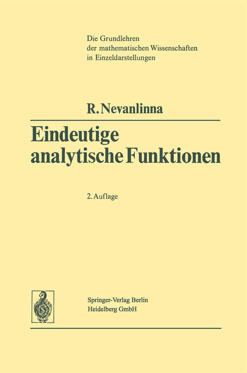 Book cover of Eindeutige Analytische Funktionen (2. Aufl. 1953) (Grundlehren der mathematischen Wissenschaften #46)