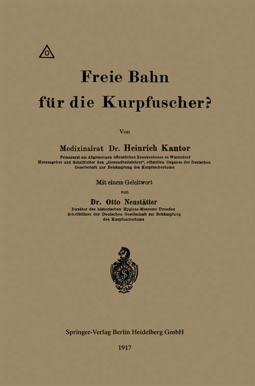 Book cover of Freie Bahn für die Kurpfuscher? (1917)