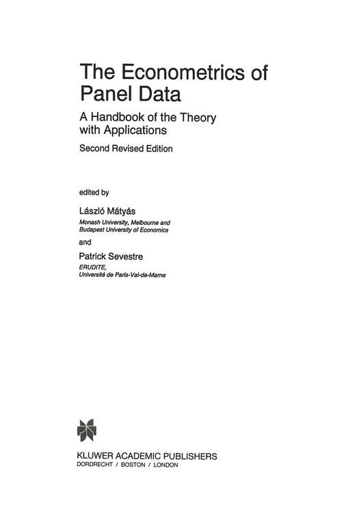 Book cover of The Econometrics of Panel Data: A Handbook of the Theory with Applications (2nd ed. 1996) (Advanced Studies in Theoretical and Applied Econometrics #33)