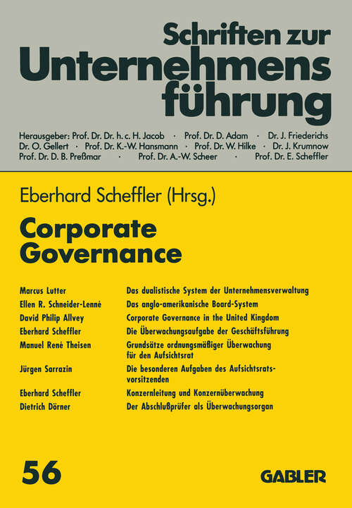 Book cover of Corporate Governance (1995) (Schriften zur Unternehmensführung)