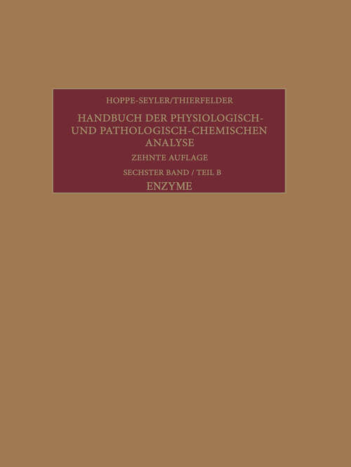 Book cover of Enzyme (10. Aufl. 1966) (Handbuch der physiologisch- und pathologisch-chemischen Analyse: Teil B)