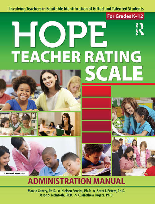 Book cover of HOPE Teacher Rating Scale: Involving Teachers in Equitable Identification of Gifted and Talented Students in K-12: Manual