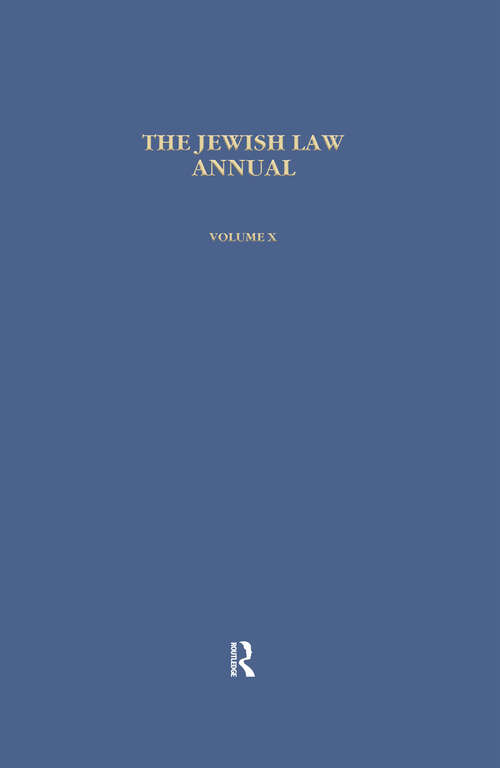 Book cover of Jewish Law Annual (7) (Jewish Law Annual #10)