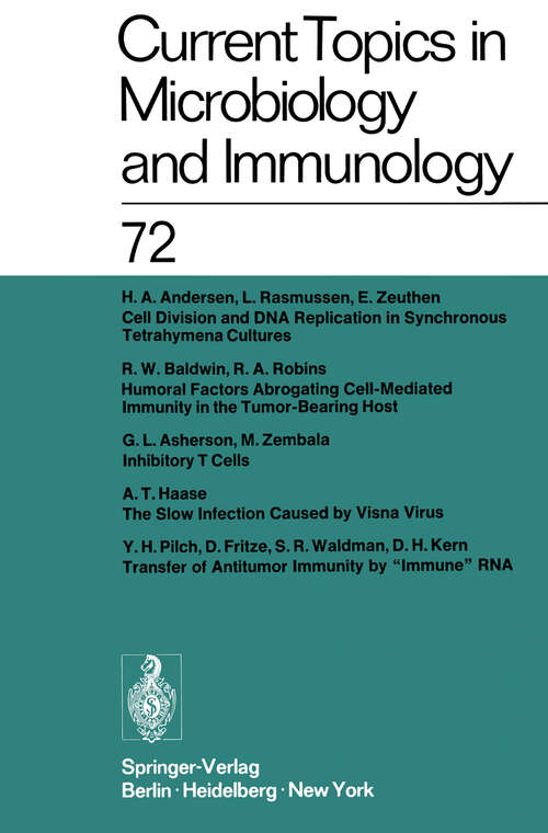 Book cover of Current Topics in Microbiology and Immunology / Ergebnisse der Mikrobiologie und Immunitätsforschung: Volume 72 (1975) (Current Topics in Microbiology and Immunology #72)