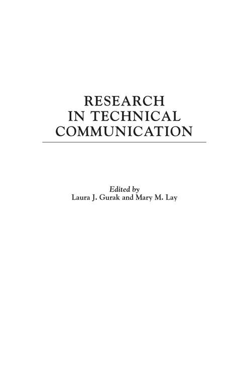 Book cover of Research in Technical Communication (Contemporary Studies in Technical Communication)