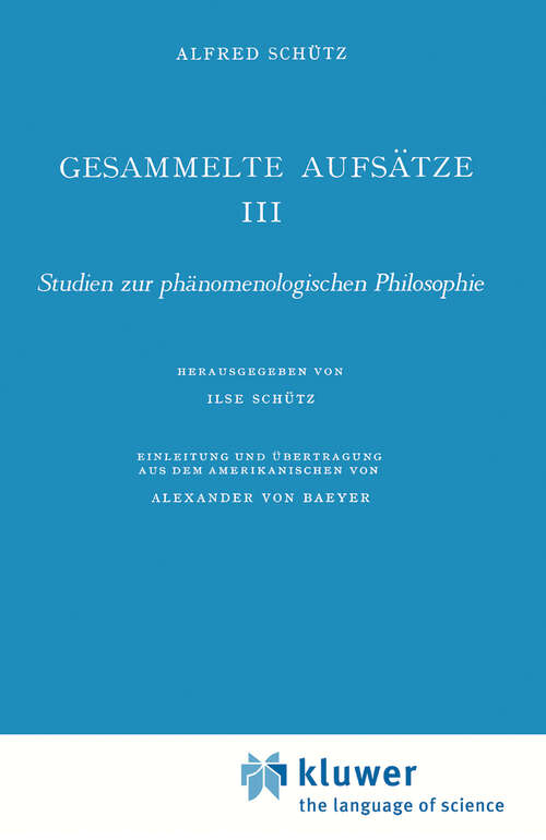 Book cover of Gesammelte Aufsätze III: Studien zur phänomenologischen Philosophie (1971)