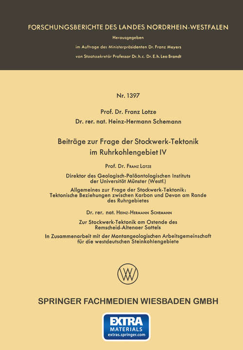 Book cover of Beiträge zur Frage der Stockwerk-Tektonik im Ruhrkohlengebiet IV: (pdf) (1. Aufl. 1965) (Forschungsberichte des Landes Nordrhein-Westfalen)