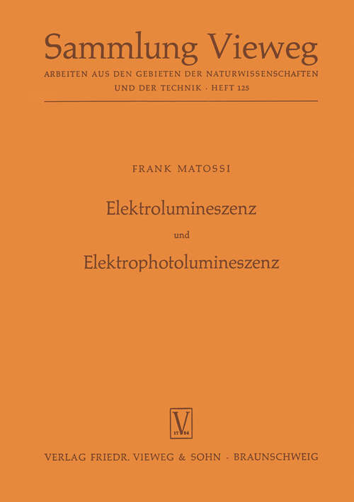 Book cover of Elektrolumineszenz und Elektrophotolumineszenz (1957)