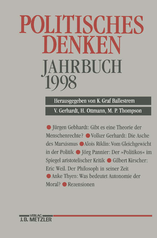 Book cover of Politisches Denken. Jahrbuch 1998 (1. Aufl. 1998)