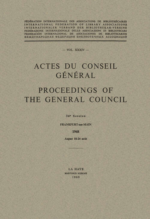 Book cover of Actes du Conseil Général / Proceedings of the General Council (34th ed. 1969)