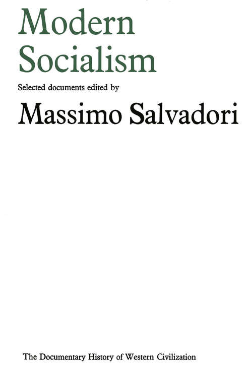 Book cover of Modern Socialism (1st ed. 1968) (Document History of Western Civilization)