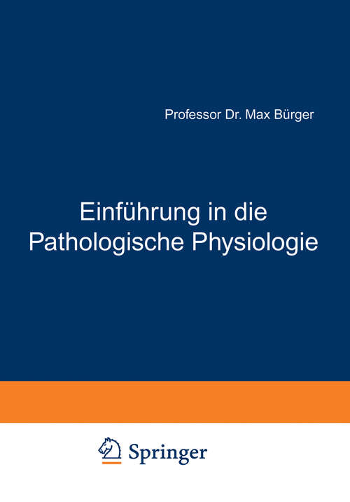 Book cover of Einführung in die Pathologische Physiologie (2. Aufl. 1936)