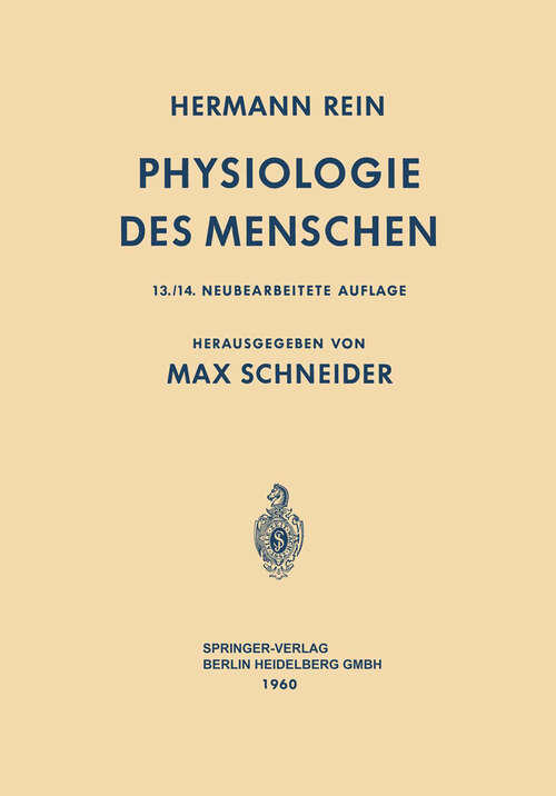 Book cover of Einführung in die Physiologie des Menschen (13. Aufl. 1960)
