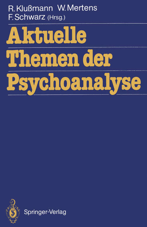 Book cover of Aktuelle Themen der Psychoanalyse (1988)