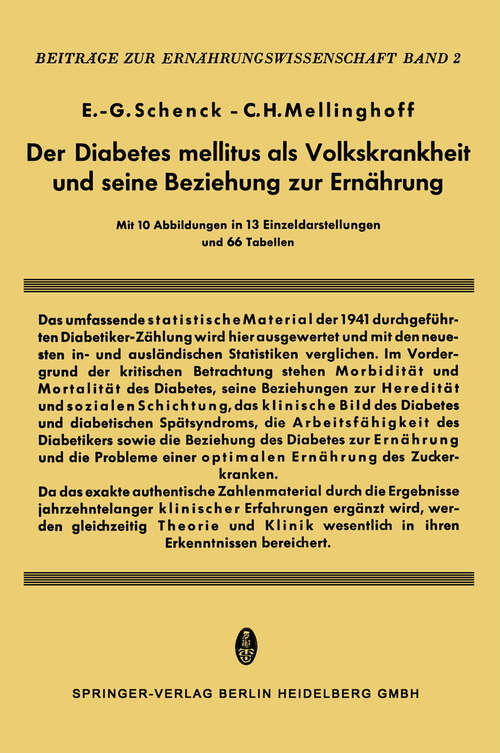 Book cover of Der Diabetes Mellitus als Volkskrankheit und seine Beziehung zur Ernährung (1960) (Beiträge zur Ernährungswissenschaft)