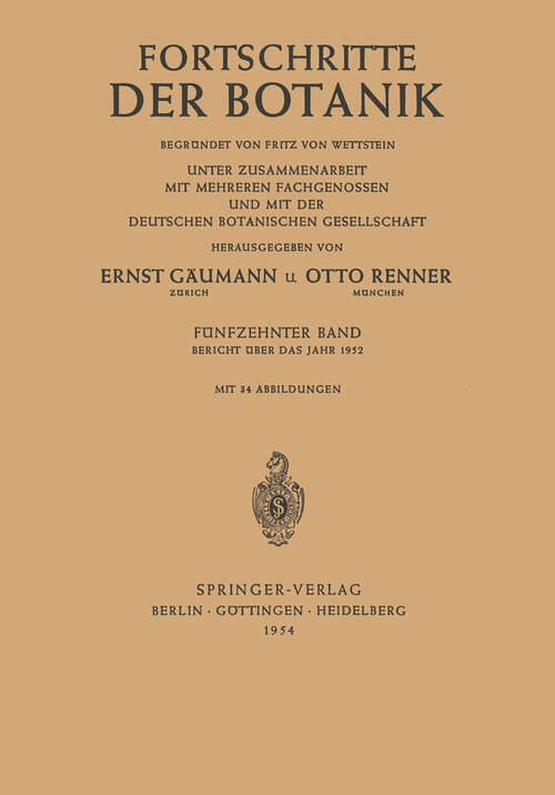 Book cover of Bericht Über das Jahr 1952 (1954) (Progress in Botany #15)