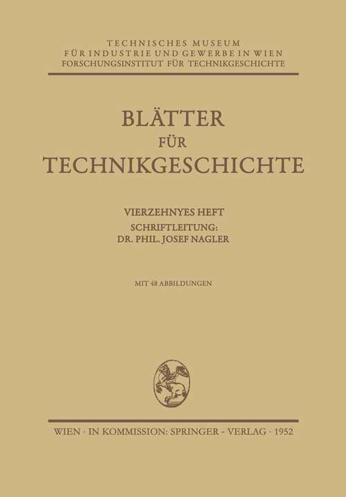 Book cover of Blätter für Technikgeschichte (1952) (Blätter für Technikgeschichte #14)