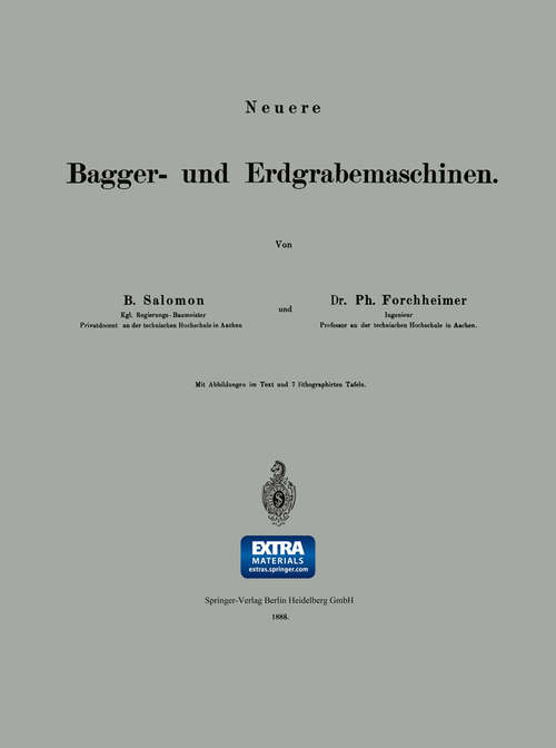 Book cover of Neuere Bagger- und Erdgrabemaschinen (1. Aufl. 1888)