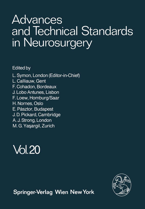 Book cover of Advances and Technical Standards in Neurosurgery (1993) (Advances and Technical Standards in Neurosurgery #20)