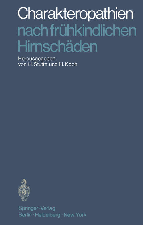 Book cover of Charakteropathien nach frühkindlichen Hirnschäden (1970)