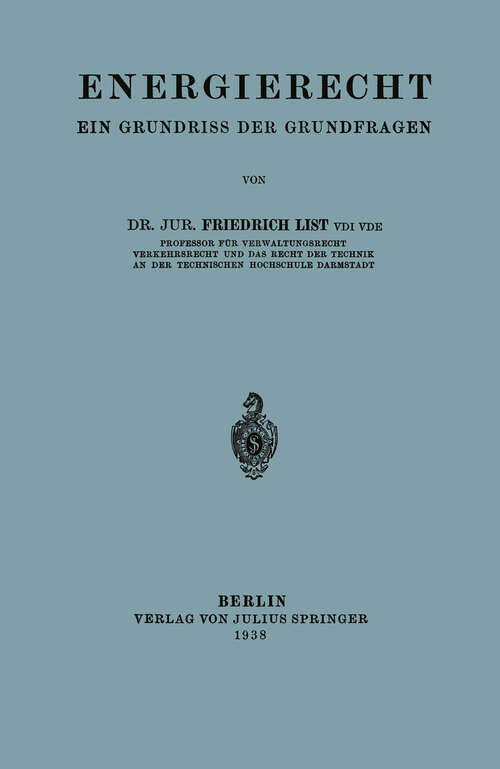 Book cover of Energierecht: Ein Grundriss der Grundfragen (1938)