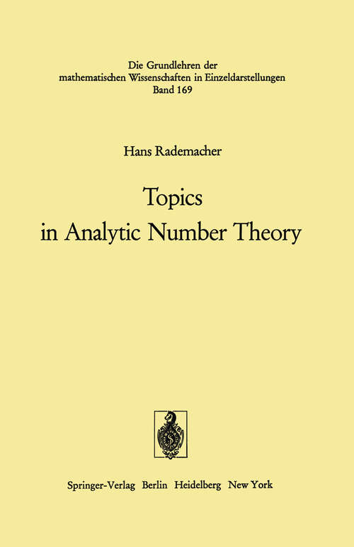 Book cover of Topics in Analytic Number Theory (1973) (Grundlehren der mathematischen Wissenschaften #169)