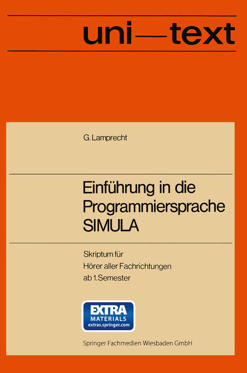 Book cover of Einführung in die Programmiersprache SIMULA: Anleitung zum Selbststudium (1976) (uni-texte)