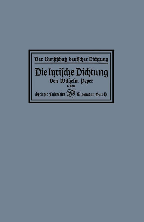 Book cover of Die lyrische Dichtung (3. Aufl. 1922)