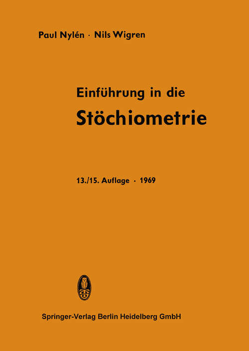 Book cover of Einführung in die Stöchiometrie (13. Aufl. 1969)