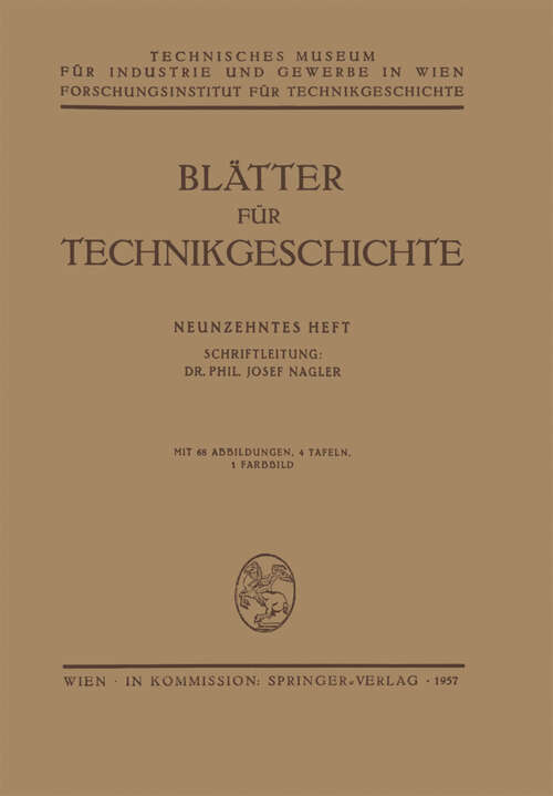 Book cover of Blätter für Technikgeschichte (1957) (Blätter für Technikgeschichte #19)