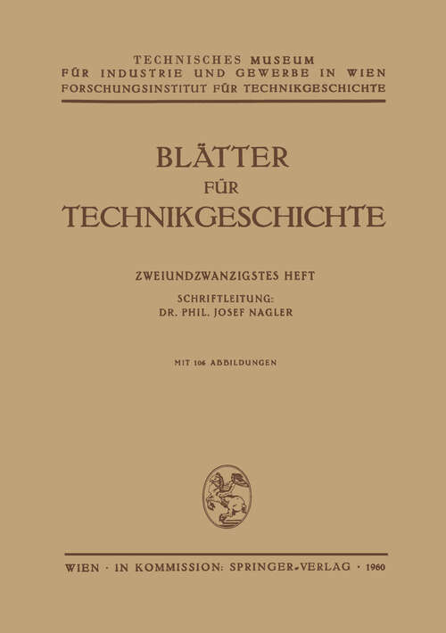 Book cover of Blätter für Technikgeschichte (1960) (Blätter für Technikgeschichte #22)