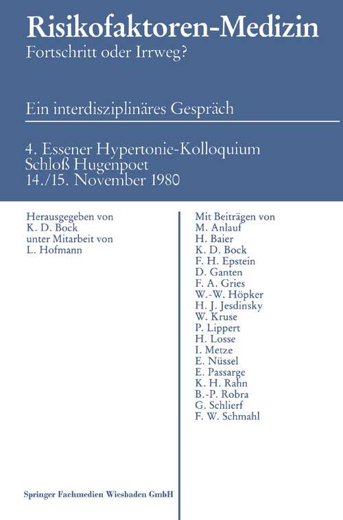 Book cover of Risikofaktoren - Medizin: Fortschritt oder Irrweg? (1982)