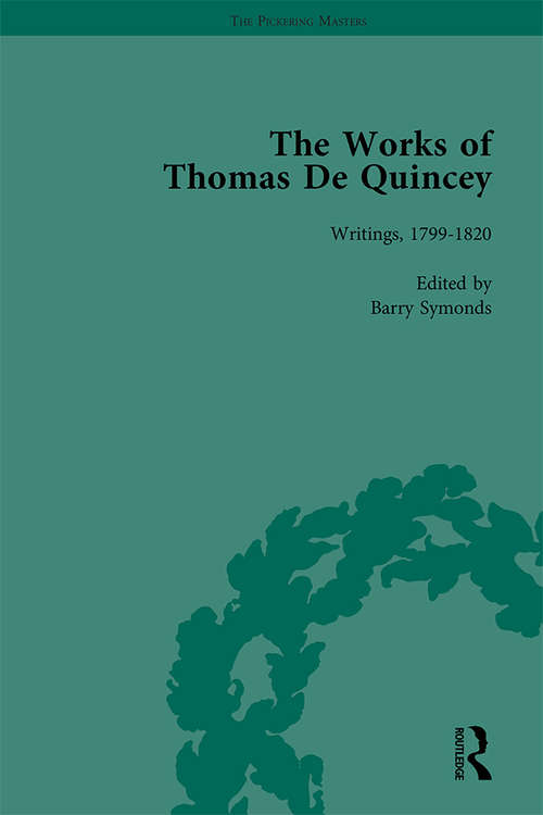 Book cover of The Works of Thomas De Quincey, Part I Vol 1