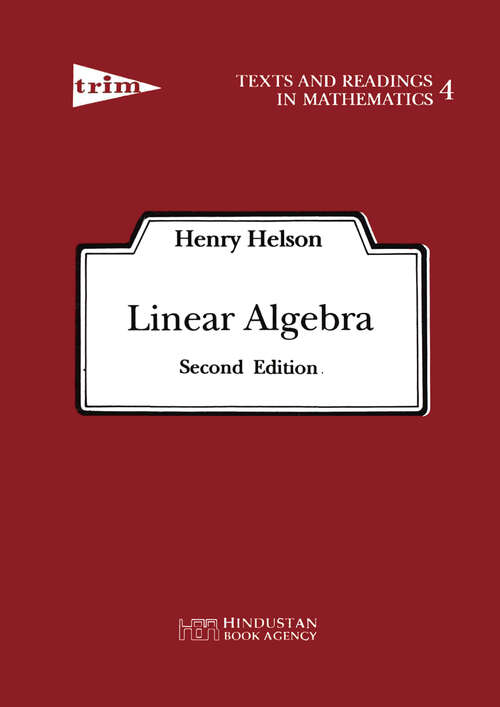 Book cover of Linear Algebra (2nd ed. 1994) (Texts and Readings in Mathematics #4)