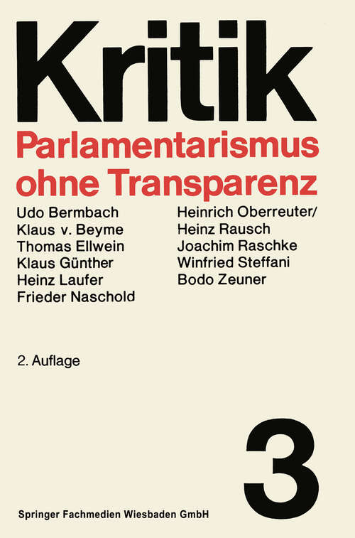 Book cover of Parlamentarismus ohne Transparenz (2. Aufl. 1971) (Kritik #3)