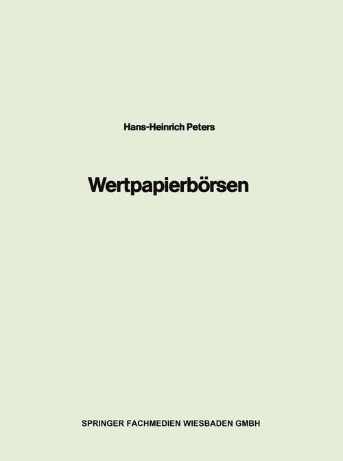 Book cover of Wertpapierbörsen (2. Aufl. 1987)