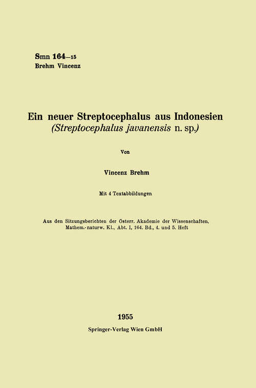 Book cover of Ein neuer Streptocephalus aus Indonesien: Streptocephalus javanensis n. sp. (1955) (Sitzungsberichte der Österreichischen Akademie der Wissenschaften)