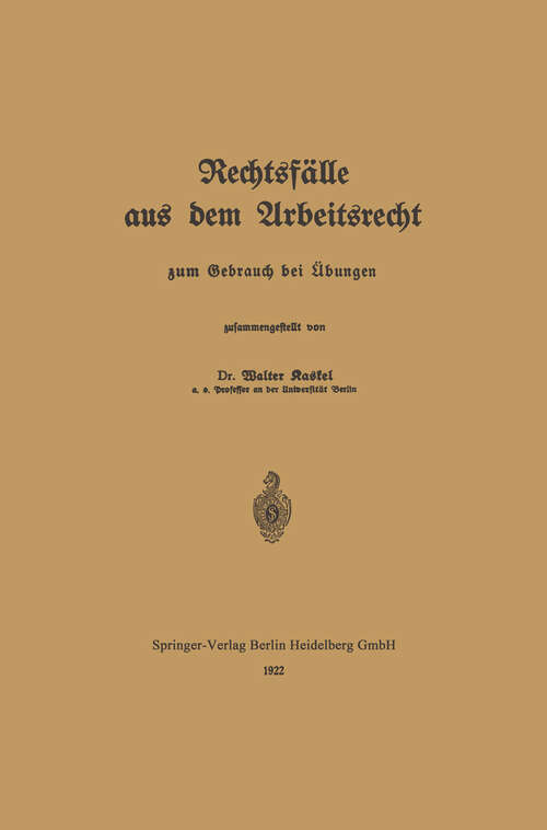 Book cover of Rechtsfälle aus dem Arbeitsrecht: zum Gebrauch bei Äbungen (1922)