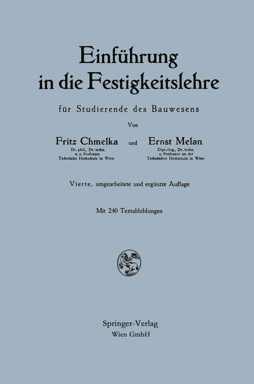 Book cover of Einführung in die Festigkeitslehre für Studierende des Bauwesens (4. Aufl. 1960)