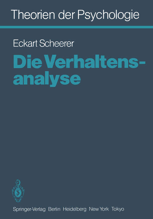 Book cover of Theorien der Psychologie: Band 6: Die Verhaltensanalyse (1983)