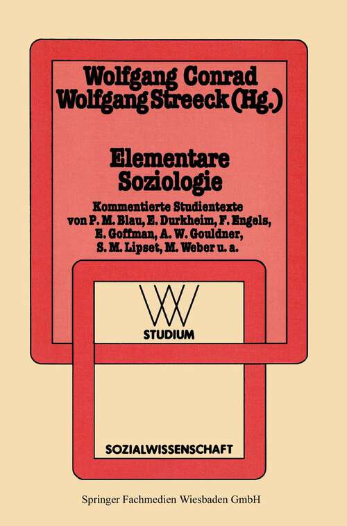 Book cover of Elementare Soziologie (2. Aufl. 1980) (wv studium #97)