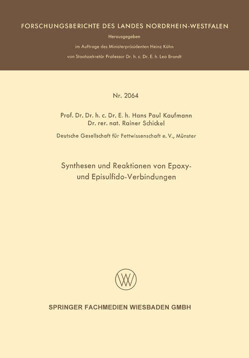 Book cover of Synthesen und Reaktionen von Epoxy- und Episulfido-Verbindungen (1969) (Forschungsberichte des Landes Nordrhein-Westfalen)