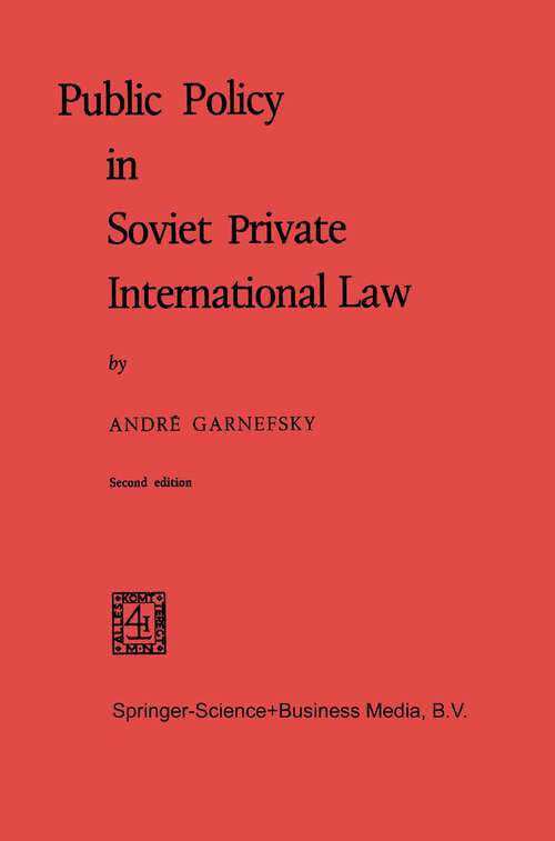 Book cover of Public Policy in Soviet Private International Law (1970)